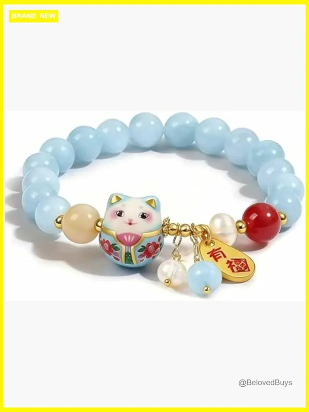 Lucky Cat Crystal Bracelet - Feng Shui Maneki Neko Charm Jewelry